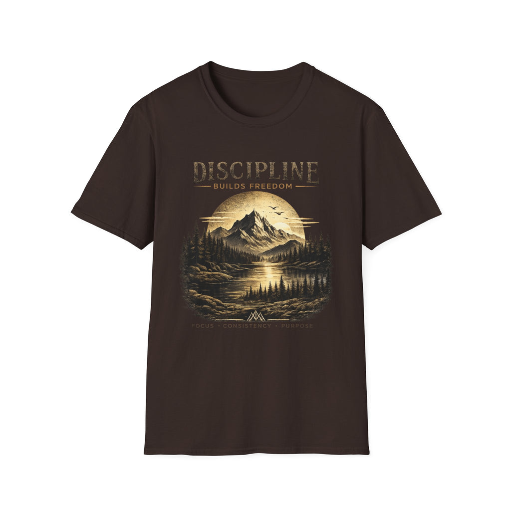 Discipline Builds Freedom Mountain T-Shirt — Inspirational Adventure Graphic Tee