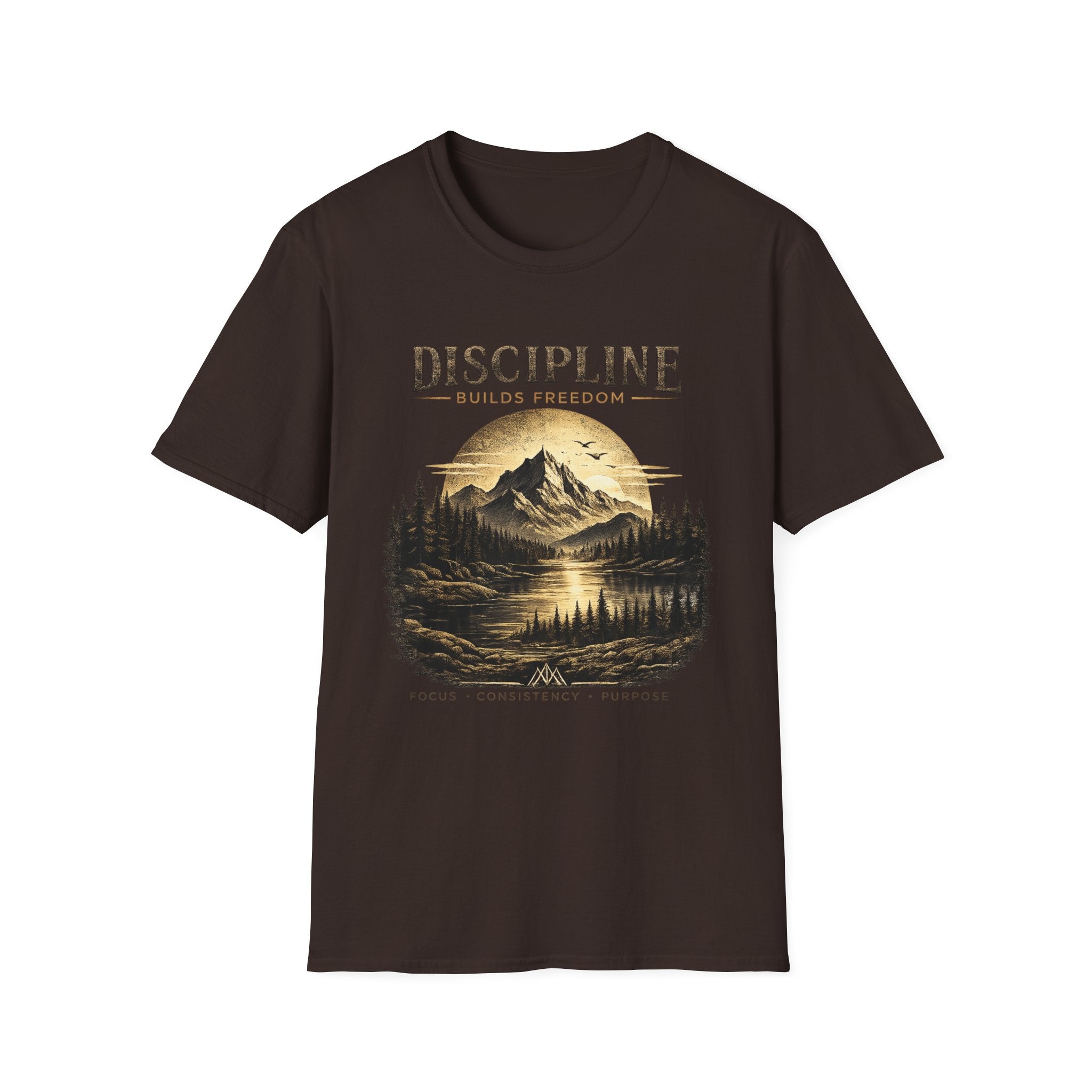 Discipline Builds Freedom Mountain T-Shirt — Inspirational Adventure Graphic Tee