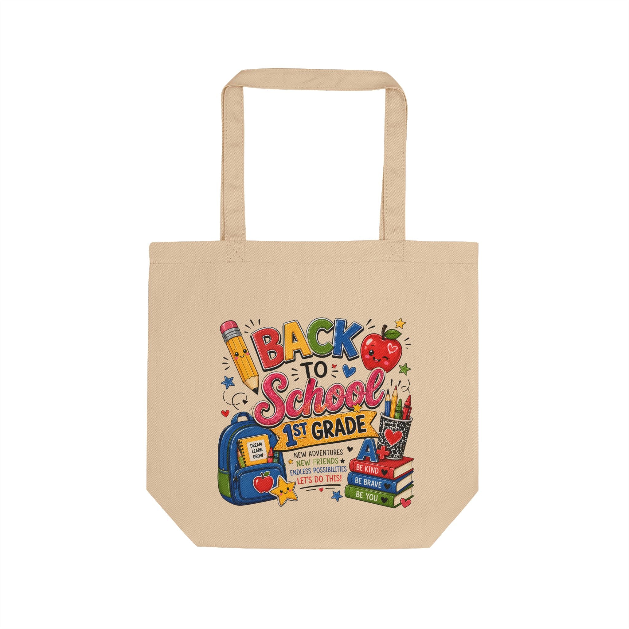 Back to School 1st Grade Canvas Tote Bag — Eco Friendly Bookbag Gift for Teachers & Students
