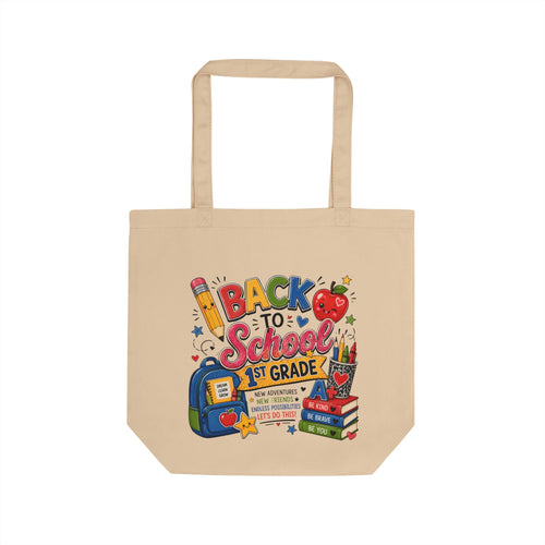 Back to School 1st Grade Canvas Tote Bag — Eco Friendly Bookbag Gift for Teachers & Students