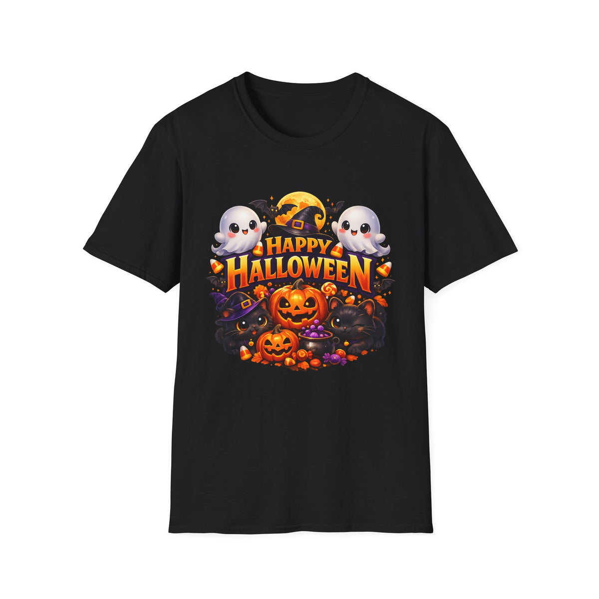 Happy Halloween T-Shirt — Cute Ghosts & Pumpkins Fall Tee