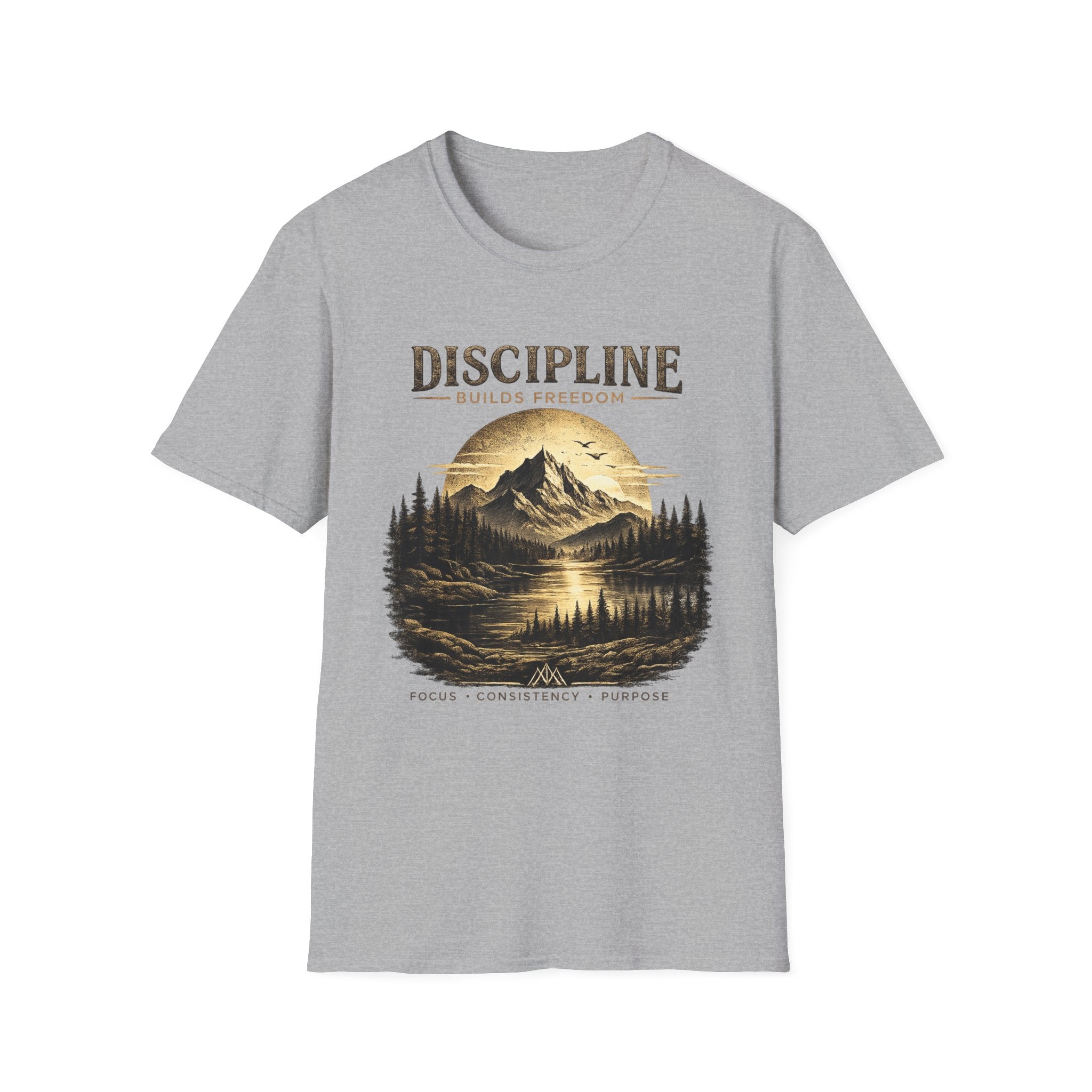 Discipline Builds Freedom Mountain T-Shirt — Inspirational Adventure Graphic Tee