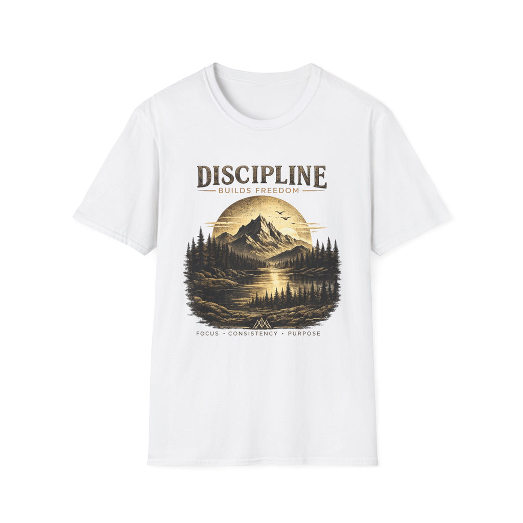 Discipline Builds Freedom Mountain T-Shirt — Inspirational Adventure Graphic Tee