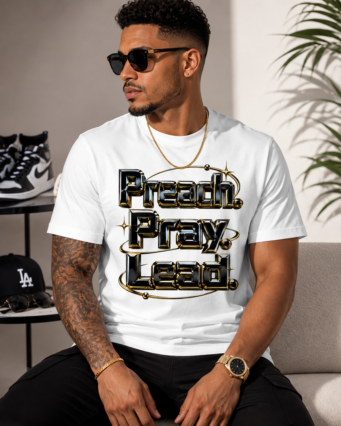 T-Shirt — “Preach. Pray. Lead.” Inspirational Graphic Tee