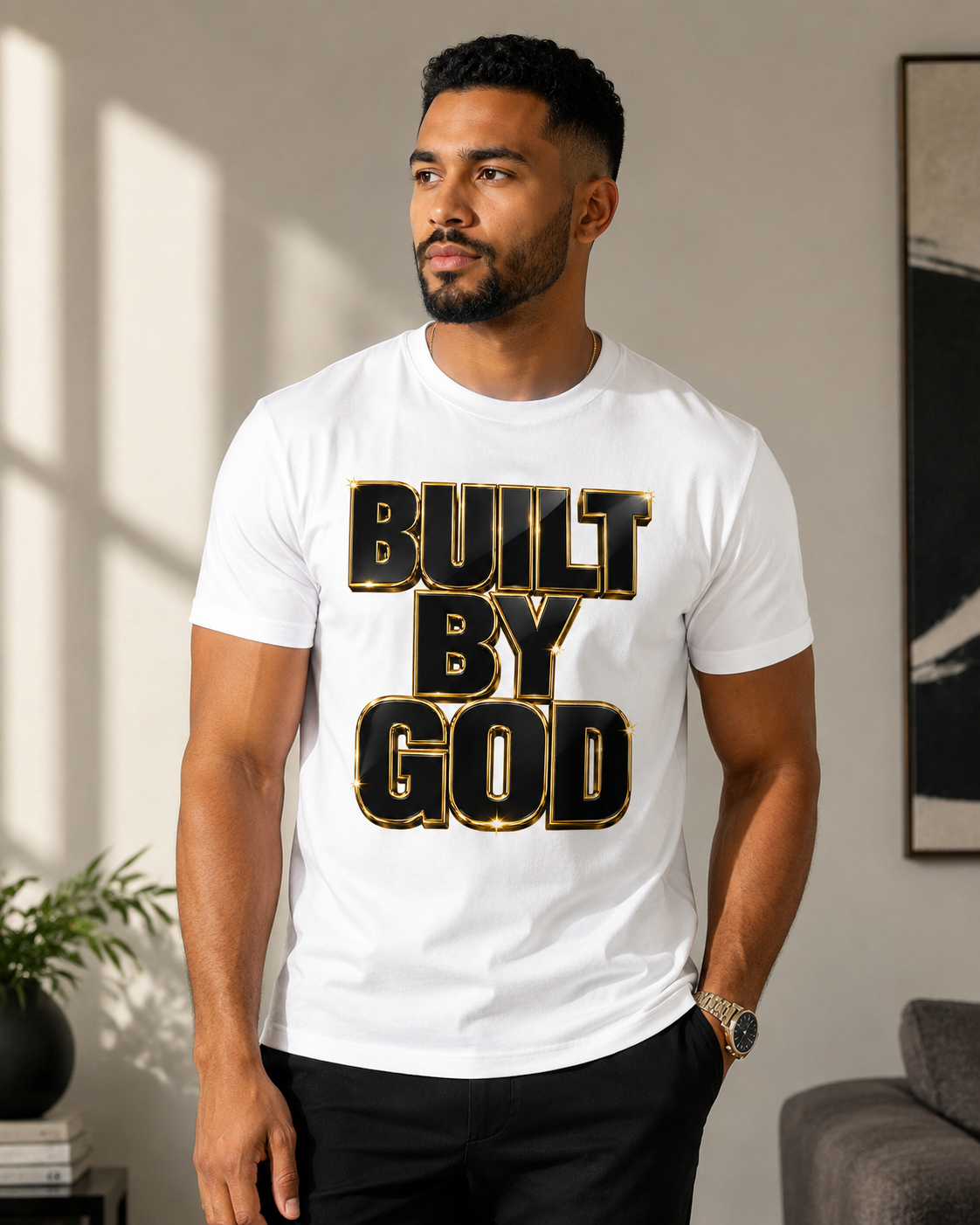 Built By God T-Shirt — Christian Faith Graphic Tee with Gold Crown Design