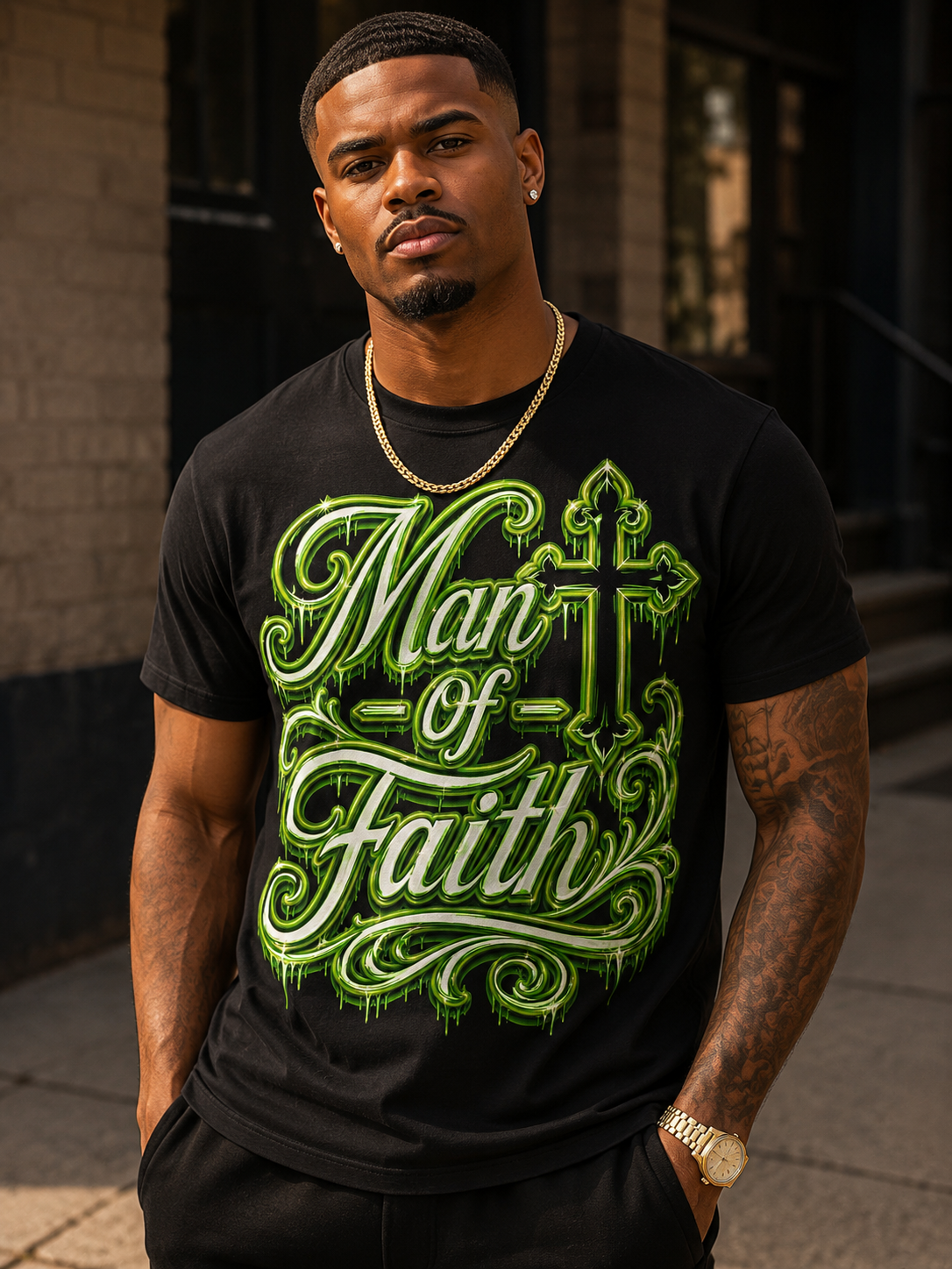 Man of Faith T‑Shirt — Christian Cross Faith Graphic Tee