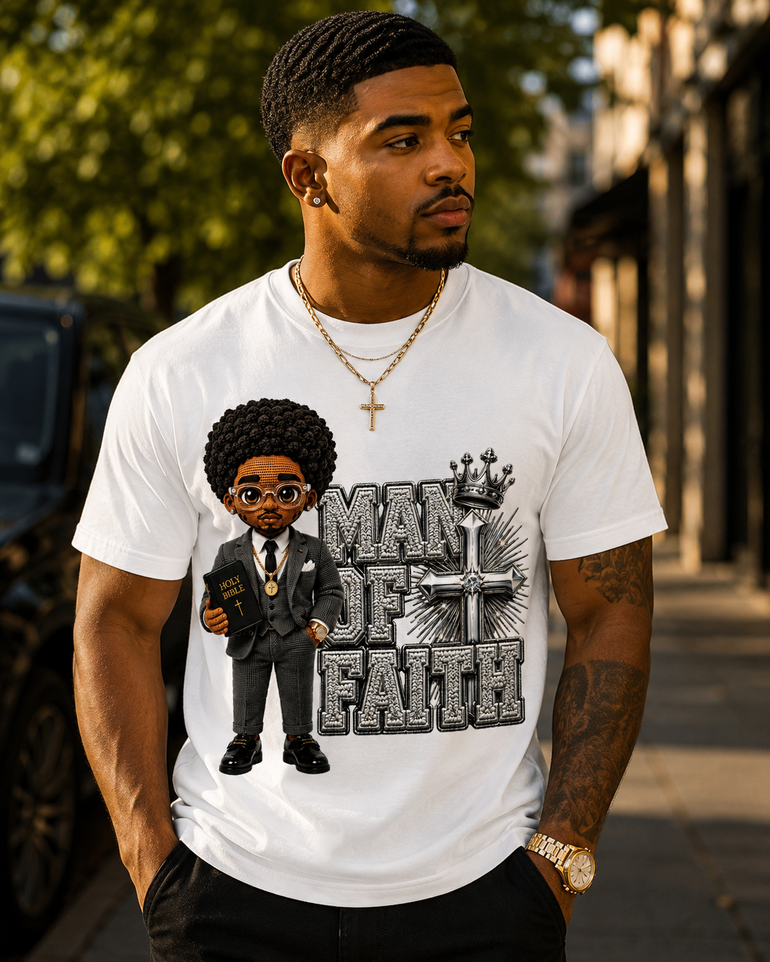 Man of Faith T-Shirt — Crown & Cross Christian Graphic Tee