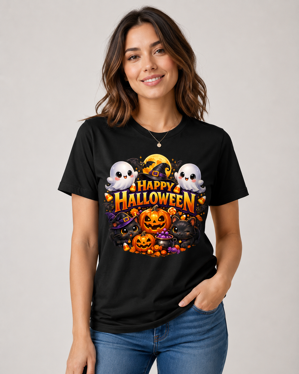 Happy Halloween T-Shirt — Cute Ghosts & Pumpkins Fall Tee