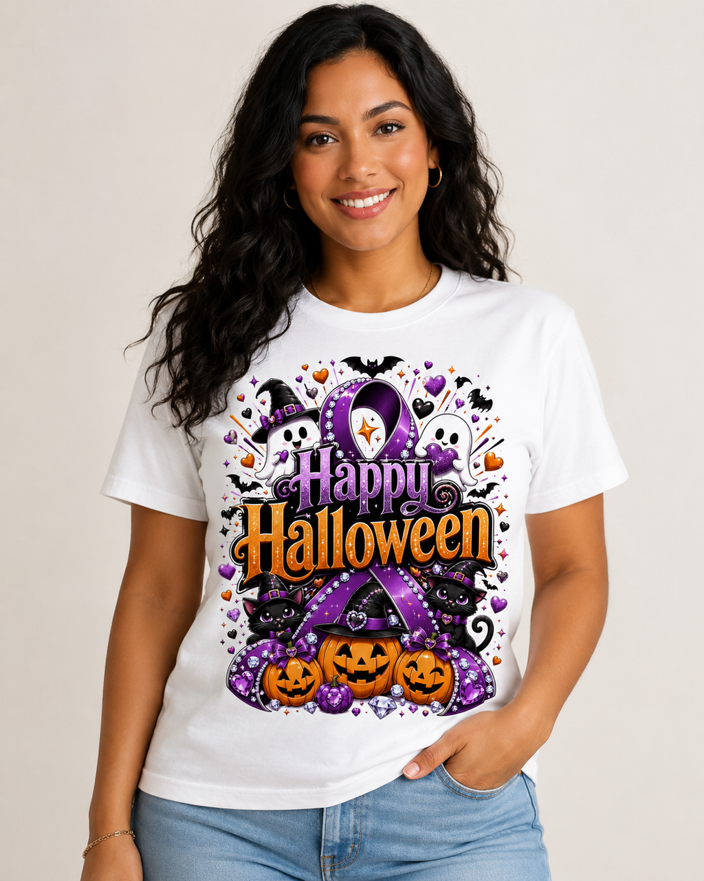 Halloween Ghosts & Pumpkins T-Shirt — "Happy Halloween" Graphic Tee
