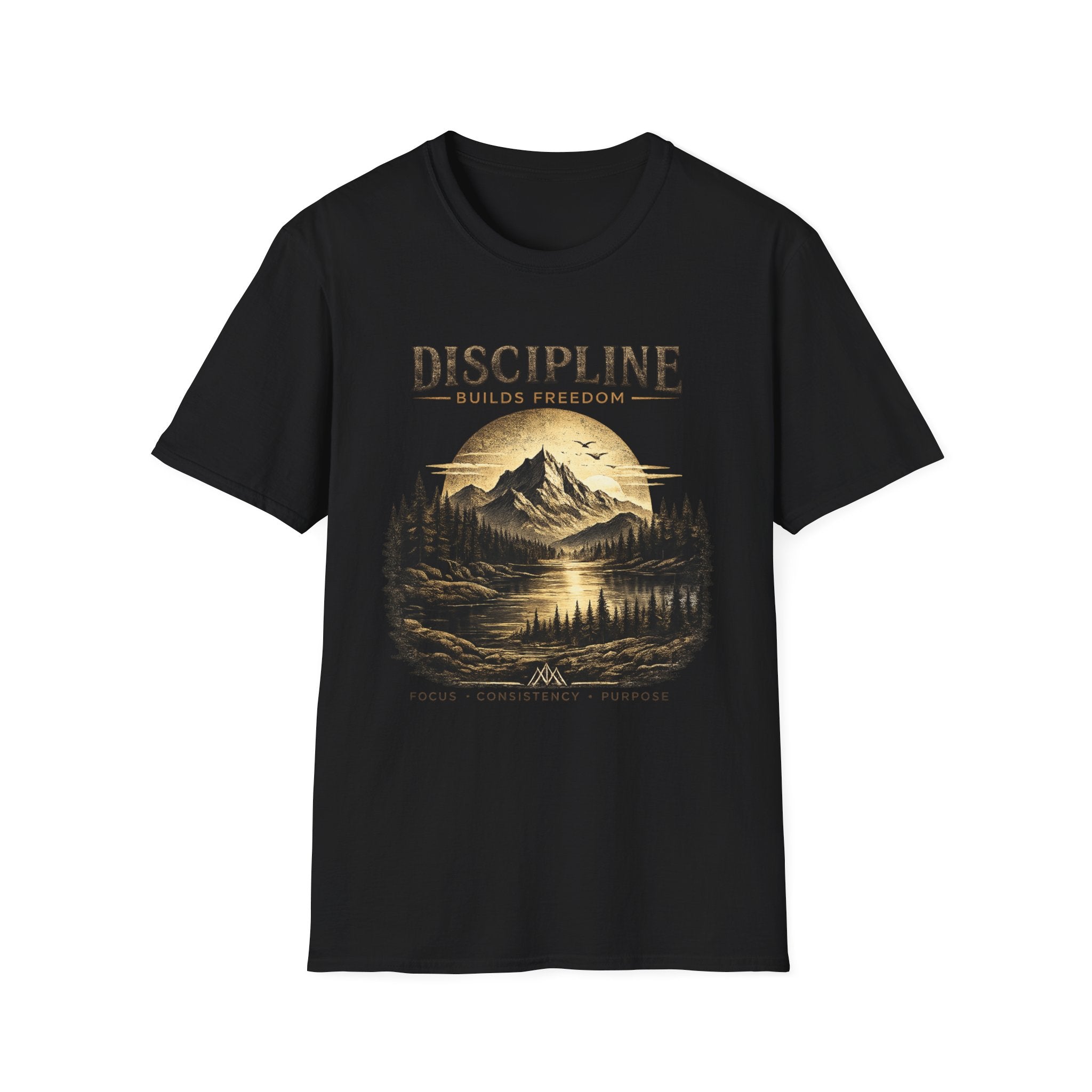 Discipline Builds Freedom Mountain T-Shirt — Inspirational Adventure Graphic Tee
