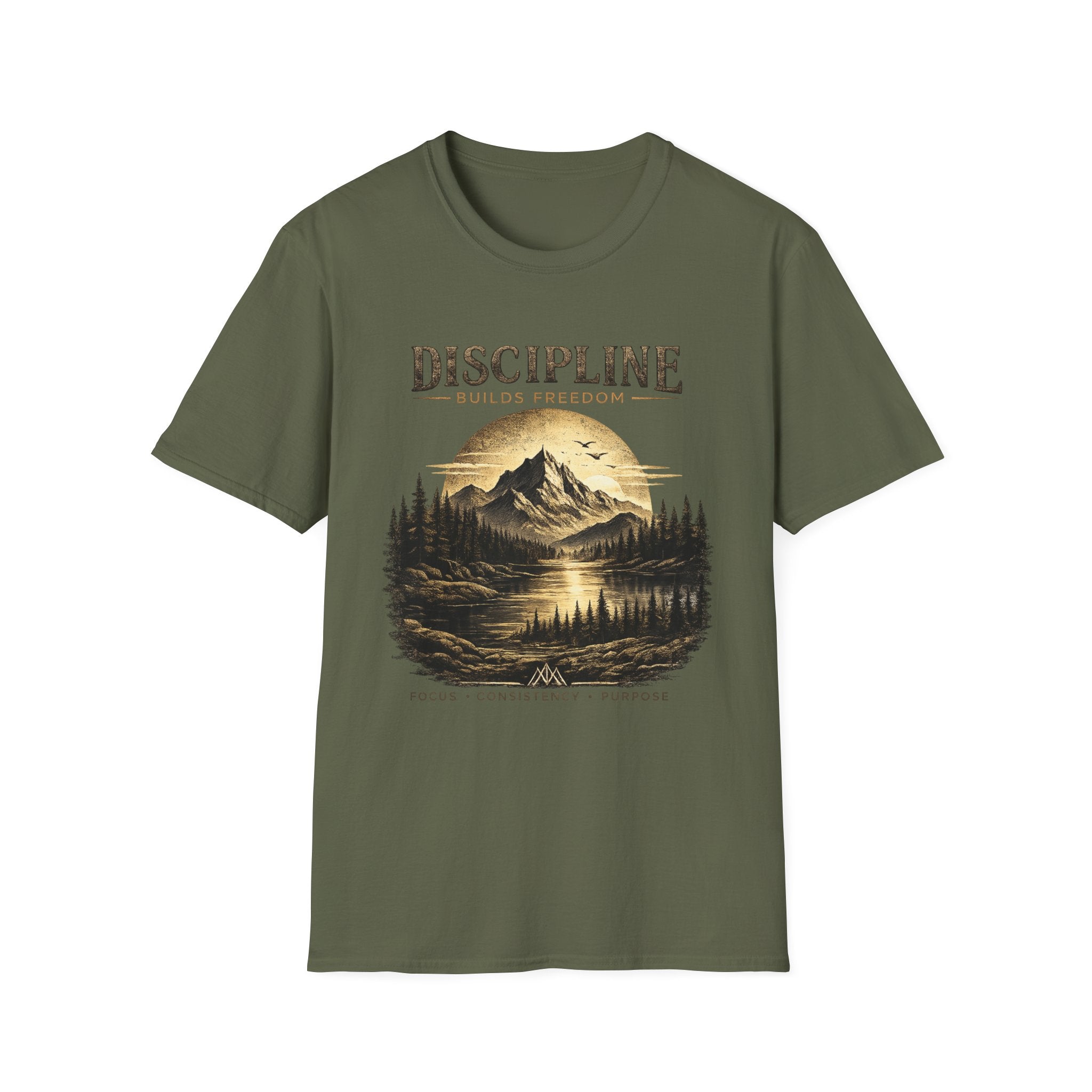 Discipline Builds Freedom Mountain T-Shirt — Inspirational Adventure Graphic Tee